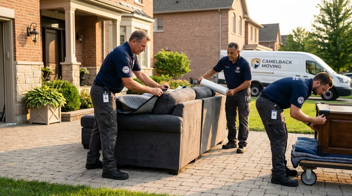 Large estate moving crew wrapping furniture in Austin, TX